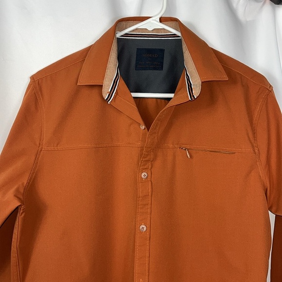 Nomad long sleeve button down hidden pocket shirt Sz S Rust - Picture 4 of 8